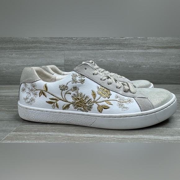 Johnny Was Shoes - Johnny Was Vixie Floral Embroidered Low Top Leather Sneakers Womens Size 8.5